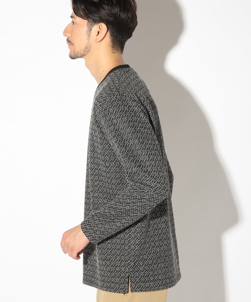 UNION STATION（ユニオンステーション）の「ジオメトリックジャガードクルーネックロンT（Tシャツ/カットソー・メンズ・ホワイト/ブラック/ブラウン・LL/M/L/S）」の4枚目の写真