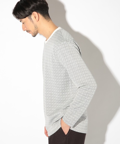 UNION STATION（ユニオンステーション）の「ジオメトリックジャガードクルーネックロンT（Tシャツ/カットソー・メンズ・ホワイト/ブラック/ブラウン・LL/M/L/S）」の19枚目の写真