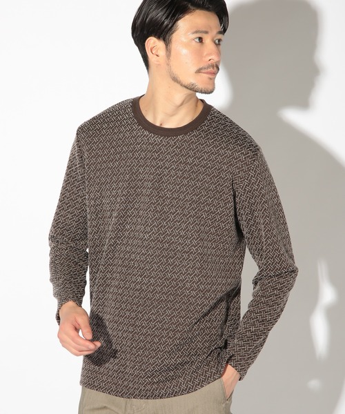 UNION STATION（ユニオンステーション）の「ジオメトリックジャガードクルーネックロンT（Tシャツ/カットソー・メンズ・ホワイト/ブラック/ブラウン・LL/M/L/S）」の11枚目の写真