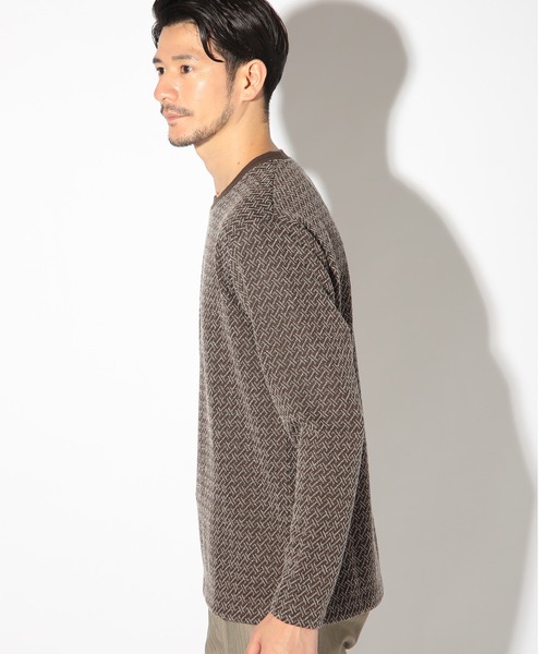 UNION STATION（ユニオンステーション）の「ジオメトリックジャガードクルーネックロンT（Tシャツ/カットソー・メンズ・ホワイト/ブラック/ブラウン・LL/M/L/S）」の18枚目の写真
