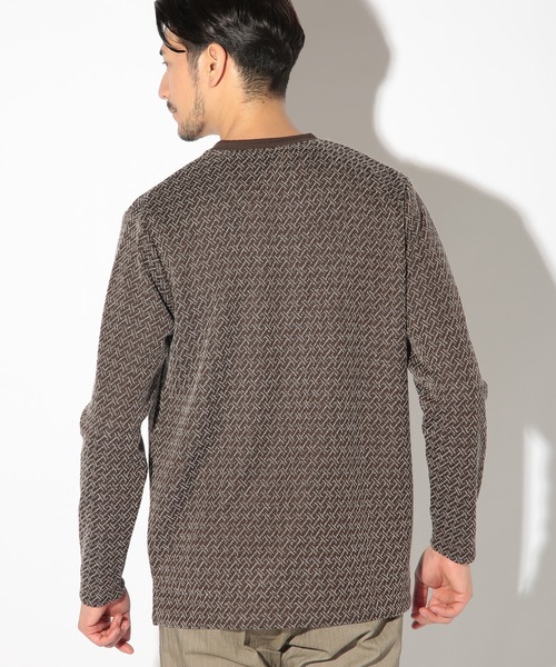 UNION STATION（ユニオンステーション）の「ジオメトリックジャガードクルーネックロンT（Tシャツ/カットソー・メンズ・ホワイト/ブラック/ブラウン・LL/M/L/S）」の9枚目の写真