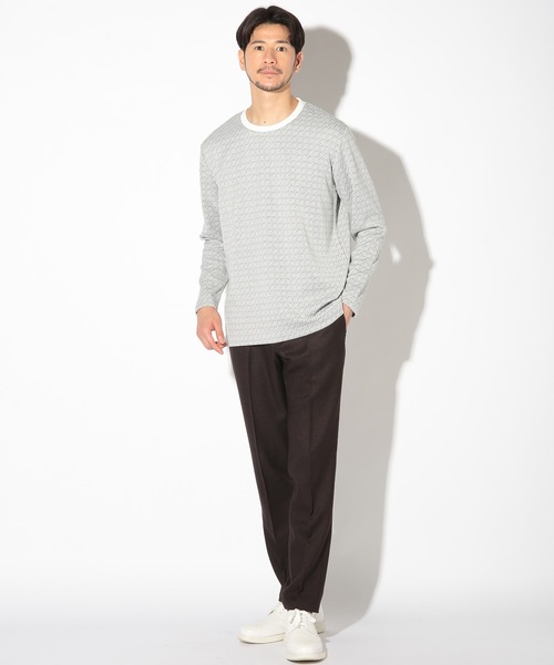 UNION STATION（ユニオンステーション）の「ジオメトリックジャガードクルーネックロンT（Tシャツ/カットソー・メンズ・ホワイト/ブラック/ブラウン・LL/M/L/S）」の20枚目の写真