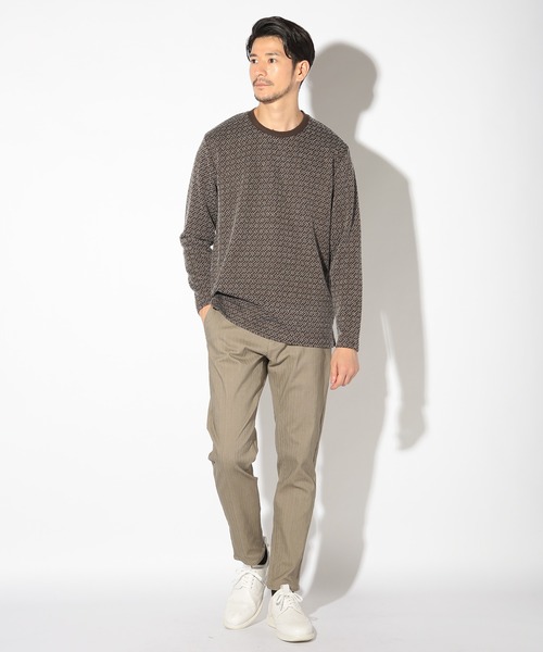 UNION STATION（ユニオンステーション）の「ジオメトリックジャガードクルーネックロンT（Tシャツ/カットソー・メンズ・ホワイト/ブラック/ブラウン・LL/M/L/S）」の14枚目の写真