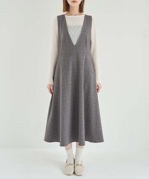 ROPE' PICNIC(ロペピクニック)の「チェックジャンパースカート(ジャンパースカート・レディース・チャコールグレー/ダークブラウン・36/38)」の5枚目の写真