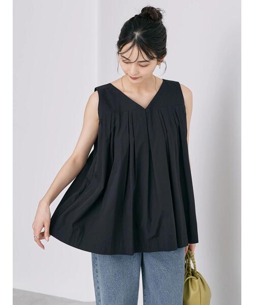 AMERICAN HOLIC（アメリカンホリック）の「Vネックタックノースリーブブラウス（シャツ/ブラウス・レディース・チェック/ブラック/カーキ・L/M）」の4枚目の写真