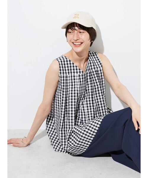 AMERICAN HOLIC（アメリカンホリック）の「Vネックタックノースリーブブラウス（シャツ/ブラウス・レディース・チェック/ブラック/カーキ・L/M）」の7枚目の写真