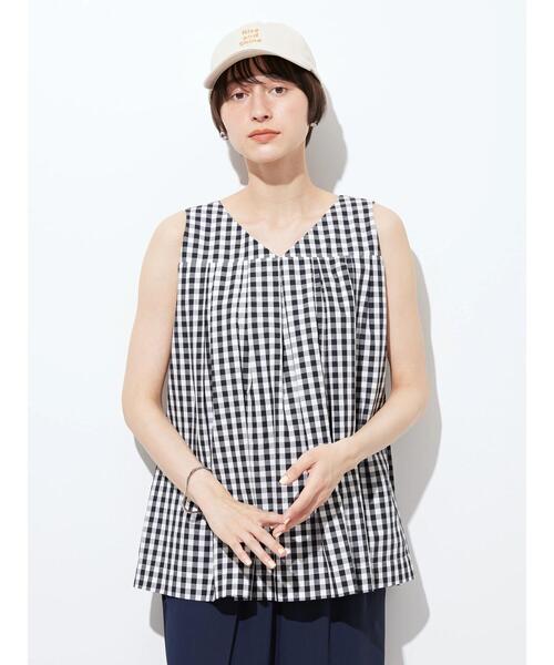 AMERICAN HOLIC（アメリカンホリック）の「Vネックタックノースリーブブラウス（シャツ/ブラウス・レディース・チェック/ブラック/カーキ・L/M）」の9枚目の写真