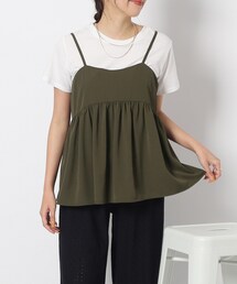 DRESKIP | 【2点セット】ふわっと体型カバー ギャザーペプラムキャミソール×Tシャツ(Tシャツ/カットソー)