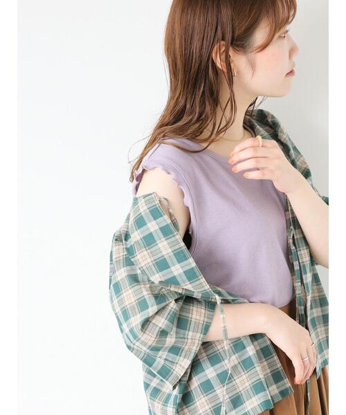 ehka sopo（エヘカソポ）の「メローフリルノースリーブカットソー（タンクトップ・レディース・ベージュ/キナリ/ダークブラウン/ラベンダー・F）」の4枚目の写真