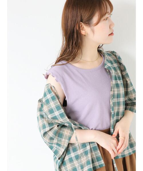 ehka sopo（エヘカソポ）の「メローフリルノースリーブカットソー（タンクトップ・レディース・ベージュ/キナリ/ダークブラウン/ラベンダー・F）」の6枚目の写真