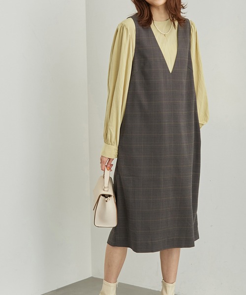 ROPE' PICNIC（ロペピクニック）の「LANATECジャンスカ（チェック＆無地）（ジャンパースカート・レディース・ベージュ系その他2/ベージュ/ダークブラウン/ブラック/グレー系その他・38/36）」の3枚目の写真