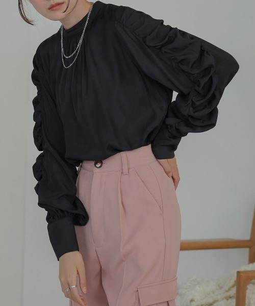 Bab（バブ）の「袖ギャザープチハイブラウス（シャツ/ブラウス・レディース・アイボリー/ブラック/ブラウン・M）」の16枚目の写真