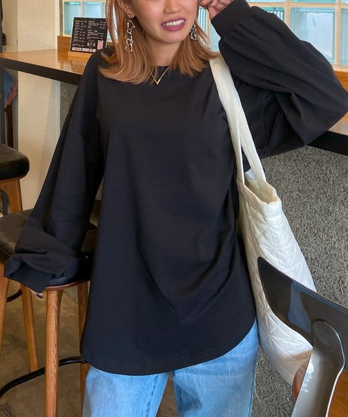RIKKA FEMME(リッカファム)の「RIKKA FEMME/リッカファム ロンT オーバーサイズRF23FW08(Tシャツ/カットソー・レディース・ホワイト/ブラック/ベージュ・FREE)」の3枚目の写真