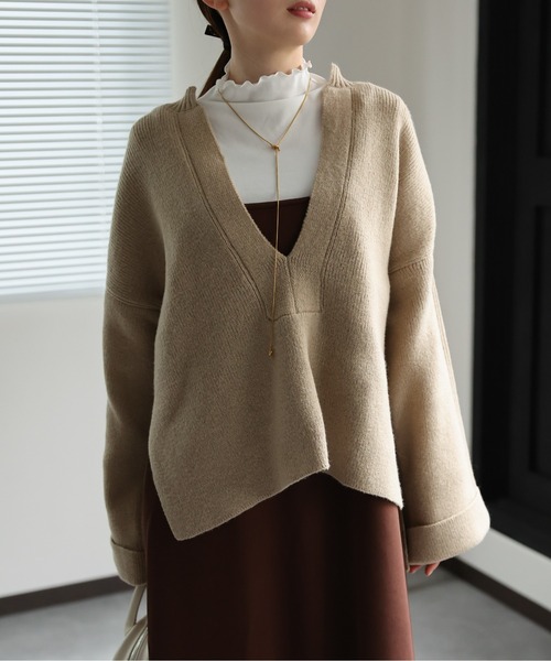 sakishimatokyo(サキシマトーキョー)の「起毛 キーネックニットトップス(ニット/セーター・レディース・ブルー/ブラック/オフホワイト/アイボリー・FREE)」の5枚目の写真