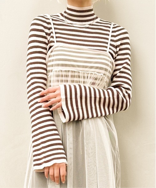 SpRay（スプレイ）の「ボーダーフレアスリーブハイネックニット  