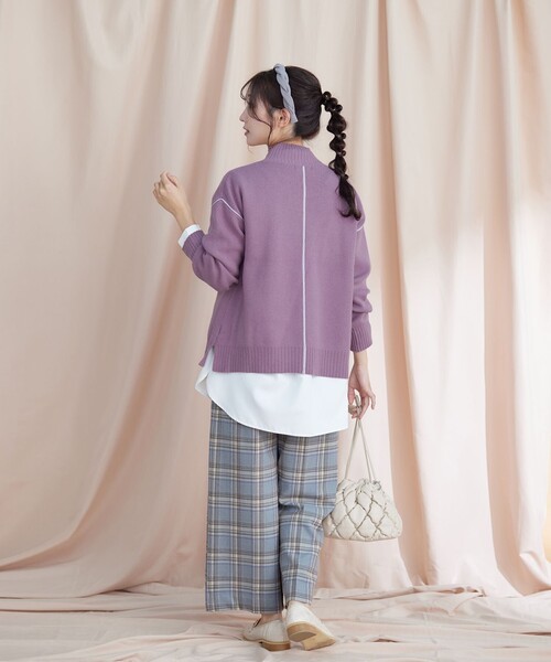 Tiaclasse(ティアクラッセ)の「起毛チェック柄ワイドパンツ(その他パンツ・レディース・グリーン系/ネイビー系/パープル系・XXL/XL)」の4枚目の写真
