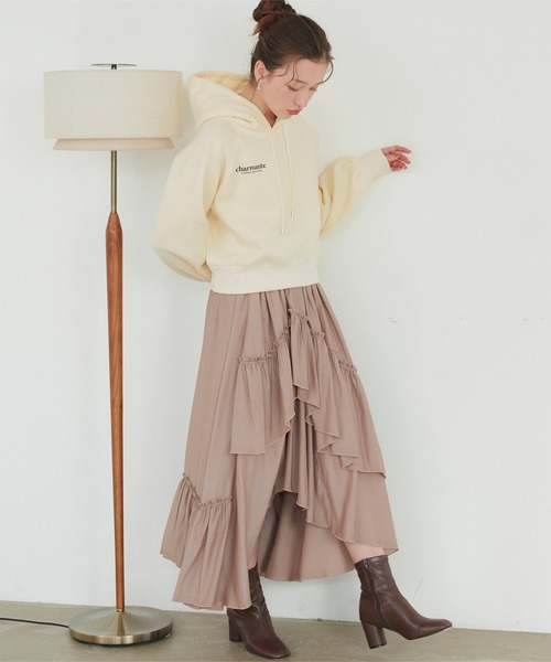 titivate（ティティベイト）の「裏起毛ロゴショートフード付きプルオーバー（パーカー・レディース・アイボリー/ライトブルー/ブラック/杢グレー・FREE）」の17枚目の写真