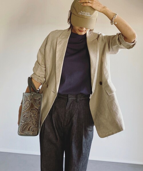 woadblue(ウォードブルー)の「エディター坪田あさみ × woadblue × Demi-Luxe BEAMS / 別注 リネンキャンバス ロゴ キャップ(キャップ・レディース・ブラック/ベージュ/ネイビー・ONE SIZE)」の11枚目の写真