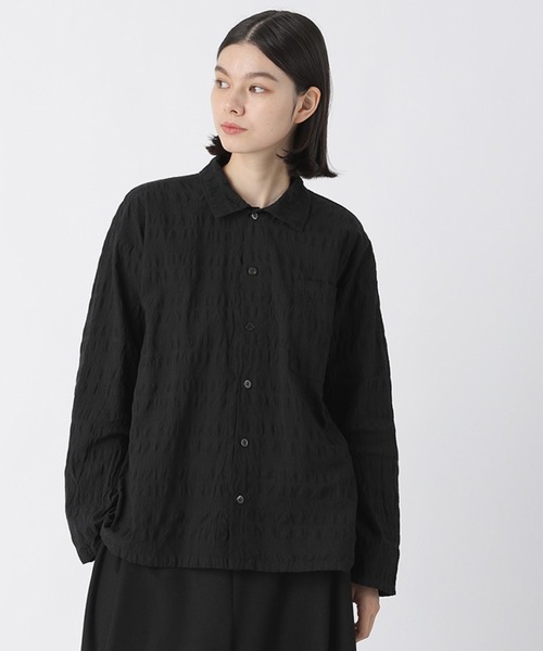 Plantation(プランテーション)の「シュリンクブロードボーダー/シャツ / (O)(シャツ/ブラウス・レディース・ブラック/ホワイト/パープル・M size)」の2枚目の写真