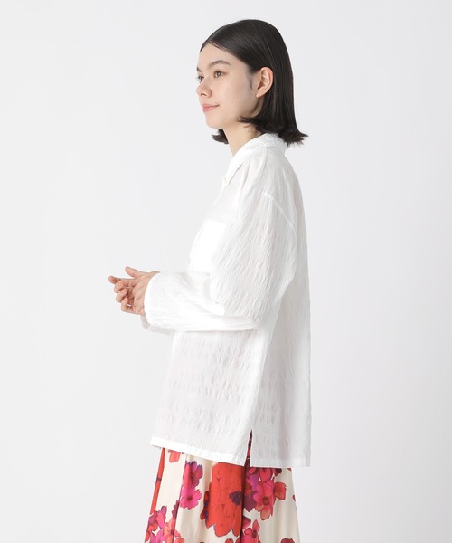 Plantation(プランテーション)の「シュリンクブロードボーダー/シャツ / (O)(シャツ/ブラウス・レディース・ブラック/ホワイト/パープル・M size)」の6枚目の写真