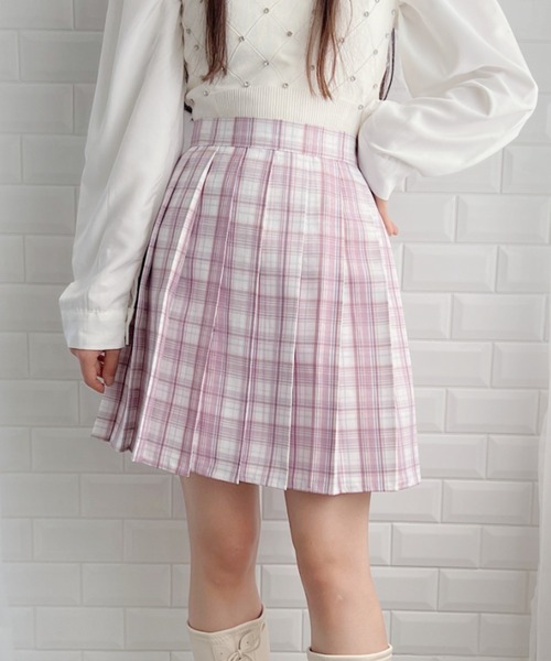√nuage(ルートニュアージュ)の「チェックプリーツミニスカパン(スカート・レディース・ライトブルー/パープル/ピンク/グリーン・M)」の4枚目の写真