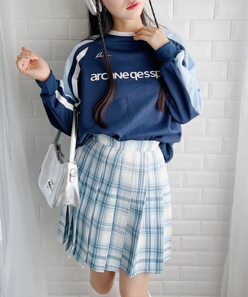 √nuage(ルートニュアージュ)の「チェックプリーツミニスカパン(スカート・レディース・ライトブルー/パープル/ピンク/グリーン・M)」の5枚目の写真