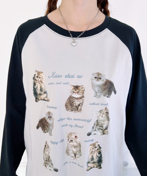 √nuage(ルートニュアージュ)の「メニーキャットオーバーラグランロンT(Tシャツ/カットソー・レディース・グレー・FREE)」の5枚目の写真