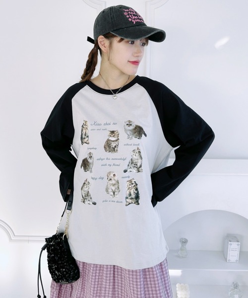 √nuage(ルートニュアージュ)の「メニーキャットオーバーラグランロンT(Tシャツ/カットソー・レディース・グレー・FREE)」の2枚目の写真