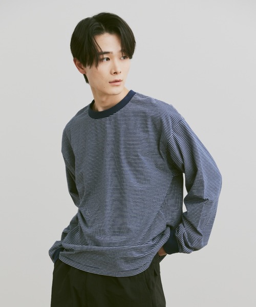 flaner（フラネ）の「Loose micro border long tee / ルーズマイクロボーダーロンT（Tシャツ/カットソー・レディース・ホワイト/ネイビー・LARGE/MEDIUM）」の20枚目の写真