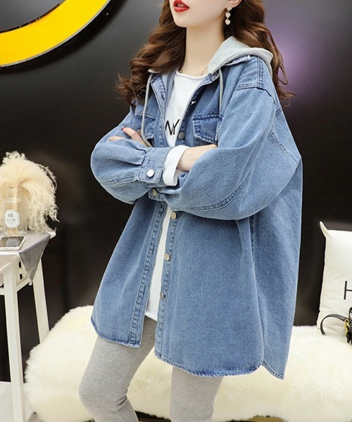 Miniministore(ミニミニストア)の「フード付き デニムジャケットレディース(デニムジャケット・レディース・サックスブルー・M/XL/L)」の7枚目の写真