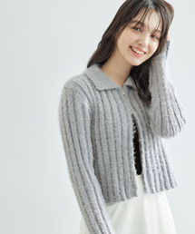 ROPE' PICNIC | 【一部店舗限定】ラメフェザー衿付ジップカーディガン(カーディガン/ボレロ)