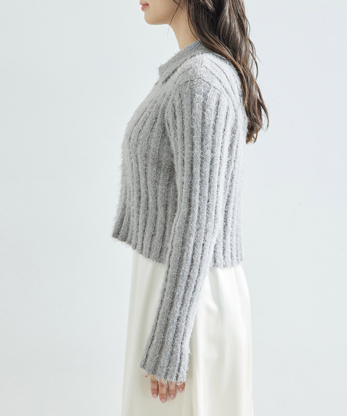 ROPE' PICNIC（ロペピクニック）の「【一部店舗限定】ラメフェザー衿付ジップカーディガン（カーディガン/ボレロ・レディース・チャコールグレー/グレー/キナリ・38）」の12枚目の写真