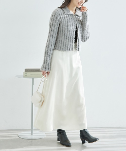 ROPE' PICNIC（ロペピクニック）の「【一部店舗限定】ラメフェザー衿付ジップカーディガン（カーディガン/ボレロ・レディース・チャコールグレー/グレー/キナリ・38）」の17枚目の写真