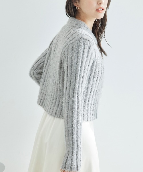 ROPE' PICNIC（ロペピクニック）の「【一部店舗限定】ラメフェザー衿付ジップカーディガン（カーディガン/ボレロ・レディース・チャコールグレー/グレー/キナリ・38）」の19枚目の写真