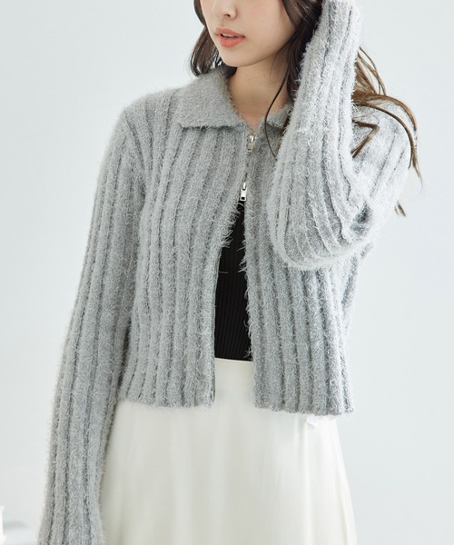ROPE' PICNIC（ロペピクニック）の「【一部店舗限定】ラメフェザー衿付ジップカーディガン（カーディガン/ボレロ・レディース・チャコールグレー/グレー/キナリ・38）」の20枚目の写真