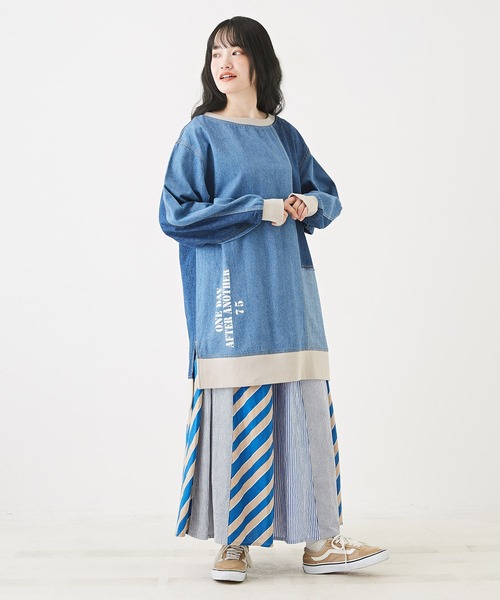 CUBE SUGAR（キューブシュガー）の「6.5オンスデニムボートネックチュニック（チュニック・レディース・ブルー系/ネイビー系・M）」の19枚目の写真