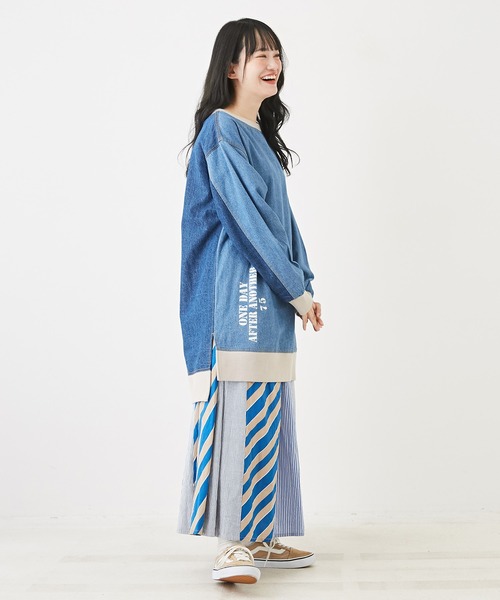 CUBE SUGAR（キューブシュガー）の「6.5オンスデニムボートネックチュニック（チュニック・レディース・ブルー系/ネイビー系・M）」の22枚目の写真