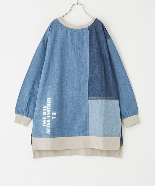 CUBE SUGAR（キューブシュガー）の「6.5オンスデニムボートネックチュニック（チュニック・レディース・ブルー系/ネイビー系・M）」の3枚目の写真