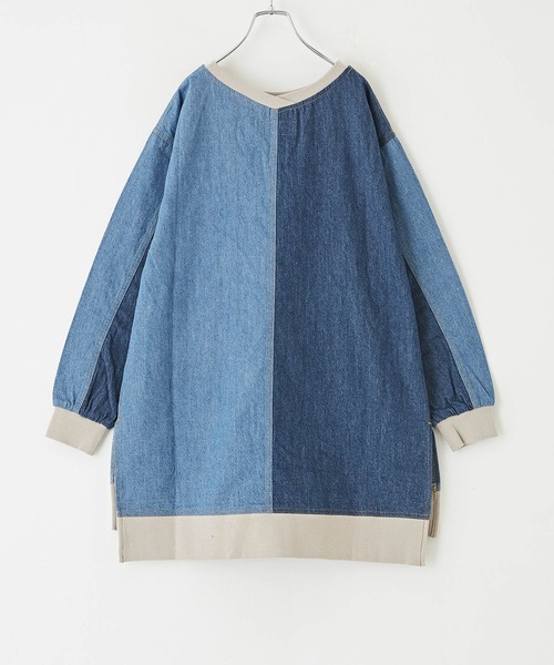 CUBE SUGAR（キューブシュガー）の「6.5オンスデニムボートネックチュニック（チュニック・レディース・ブルー系/ネイビー系・M）」の5枚目の写真