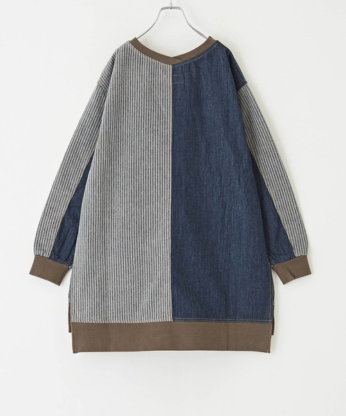 CUBE SUGAR（キューブシュガー）の「6.5オンスデニムボートネックチュニック（チュニック・レディース・ブルー系/ネイビー系・M）」の6枚目の写真