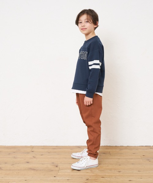 coca（coca）（コカ）の「キッズ 裏毛レイヤード風フットボールトップス（スウェット・キッズ・ネイビー/グレイッシュベージュ・110/120/130/140）」の8枚目の写真