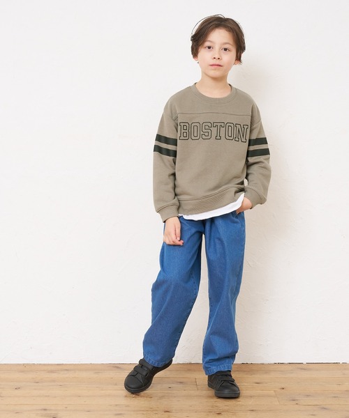 coca（coca）（コカ）の「キッズ 裏毛レイヤード風フットボールトップス（スウェット・キッズ・ネイビー/グレイッシュベージュ・110/120/130/140）」の7枚目の写真