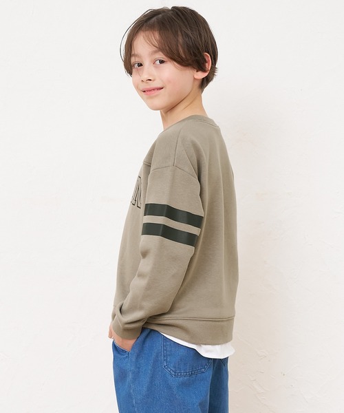 coca（coca）（コカ）の「キッズ 裏毛レイヤード風フットボールトップス（スウェット・キッズ・ネイビー/グレイッシュベージュ・110/120/130/140）」の5枚目の写真