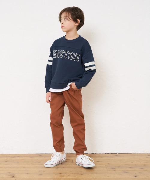 coca（coca）（コカ）の「キッズ 裏毛レイヤード風フットボールトップス（スウェット・キッズ・ネイビー/グレイッシュベージュ・110/120/130/140）」の10枚目の写真