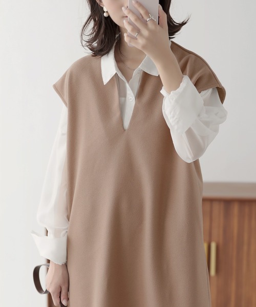 nouvellemoi（ヌーベルモイ）の「サイドスリットロングジャンパースカート（ジャンパースカート・レディース・ブラック/ベージュ/モカ/ブラウン・FREE）」の11枚目の写真