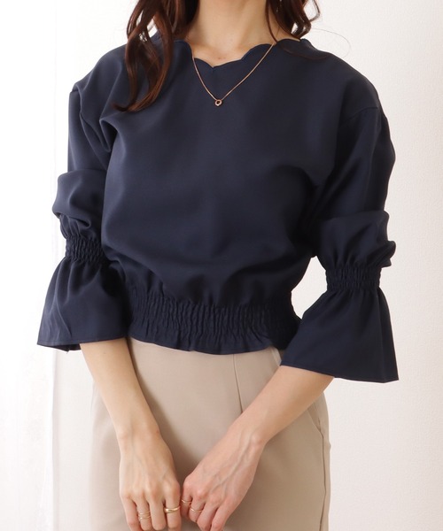 Lace Ladies(レースレディース)の「キャンディスリーブ 2WAY スカラップ ギャザー ブラウス(シャツ/ブラウス・レディース・ホワイト/ネイビー/ブルーグレー/ブラック・S/FREE)」の4枚目の写真