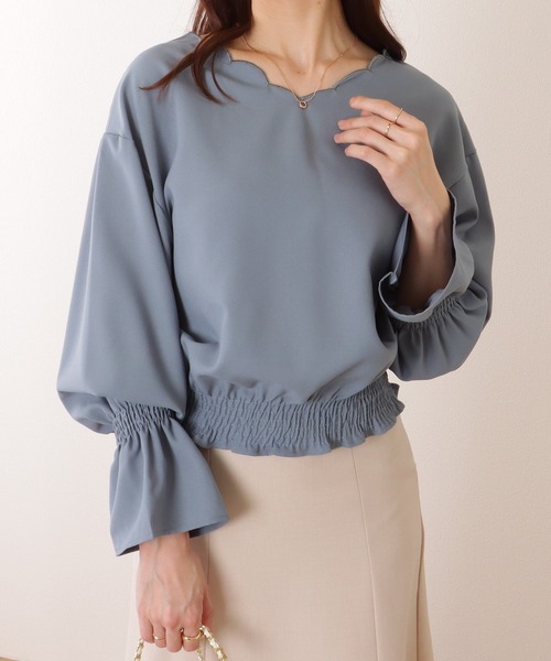 Lace Ladies(レースレディース)の「キャンディスリーブ 2WAY スカラップ ギャザー ブラウス(シャツ/ブラウス・レディース・ホワイト/ネイビー/ブルーグレー/ブラック・S/FREE)」の3枚目の写真