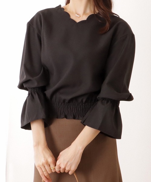 Lace Ladies(レースレディース)の「キャンディスリーブ 2WAY スカラップ ギャザー ブラウス(シャツ/ブラウス・レディース・ホワイト/ネイビー/ブルーグレー/ブラック・S/FREE)」の5枚目の写真