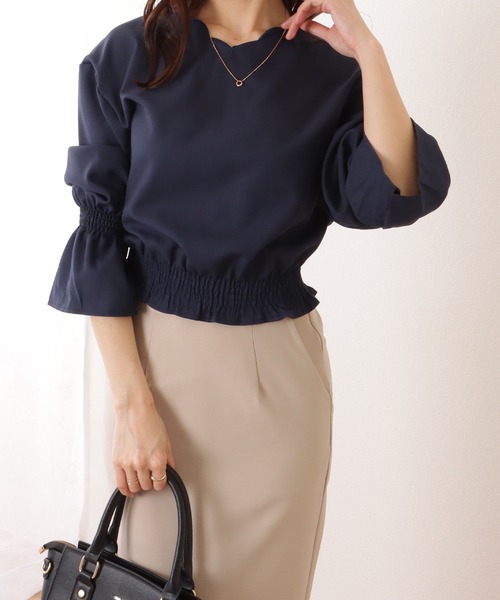 Lace Ladies(レースレディース)の「キャンディスリーブ 2WAY スカラップ ギャザー ブラウス(シャツ/ブラウス・レディース・ホワイト/ネイビー/ブルーグレー/ブラック・S/FREE)」の12枚目の写真