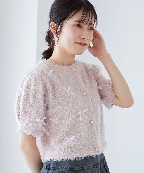 MAJESTIC LEGON（マジェスティックレゴン）の「ふわふわリボントップス（その他トップス・レディース・ピンク/ブラック/アイボリー・MEDIUM）」の3枚目の写真